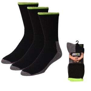 6 Pair Mens Jobsite Moisture Control Comfort Top Cushioned Black Work Crew Socks